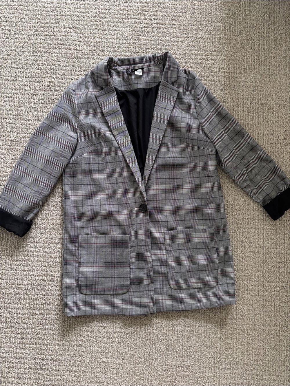 H&M Grey Plaid Single-Button Blazer